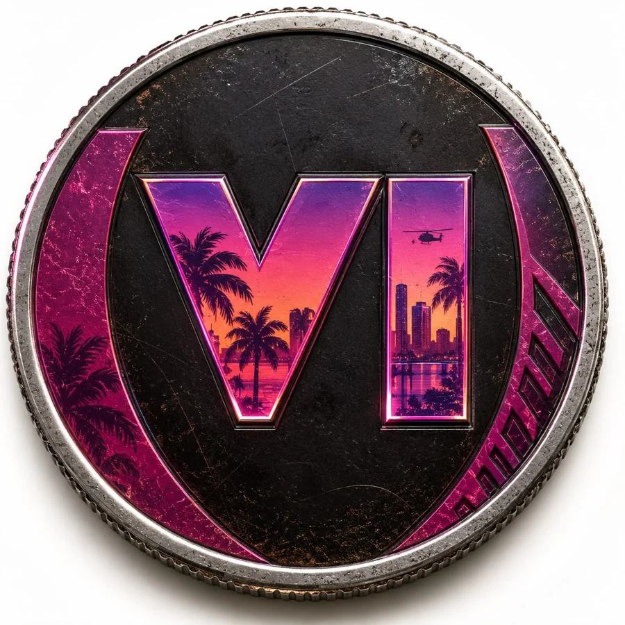 GTA VI COIN, engraved with a pink sunset and palm trees